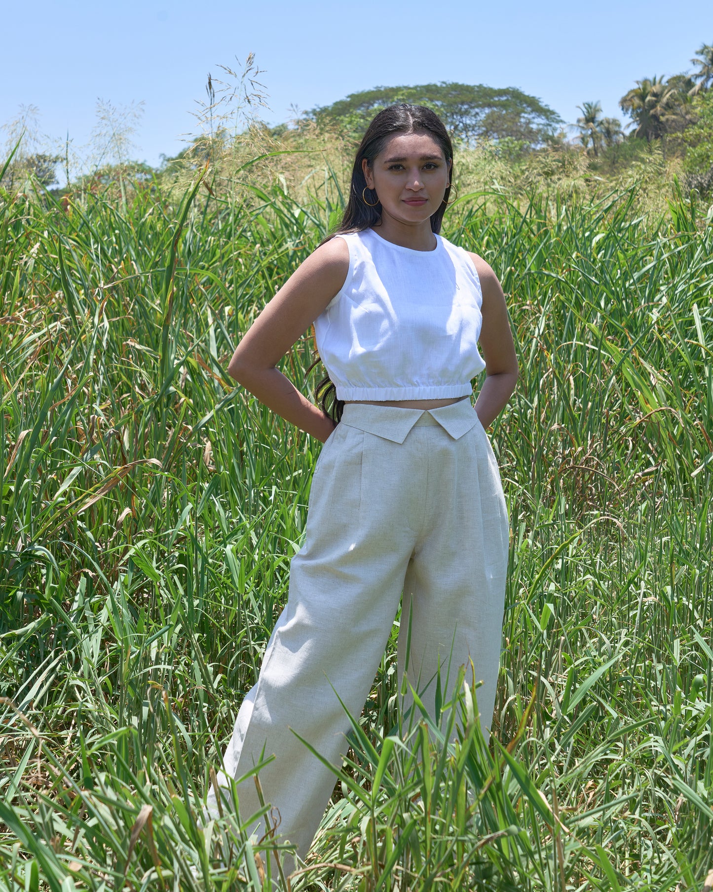 Collar Pant and Puff Blouse Set