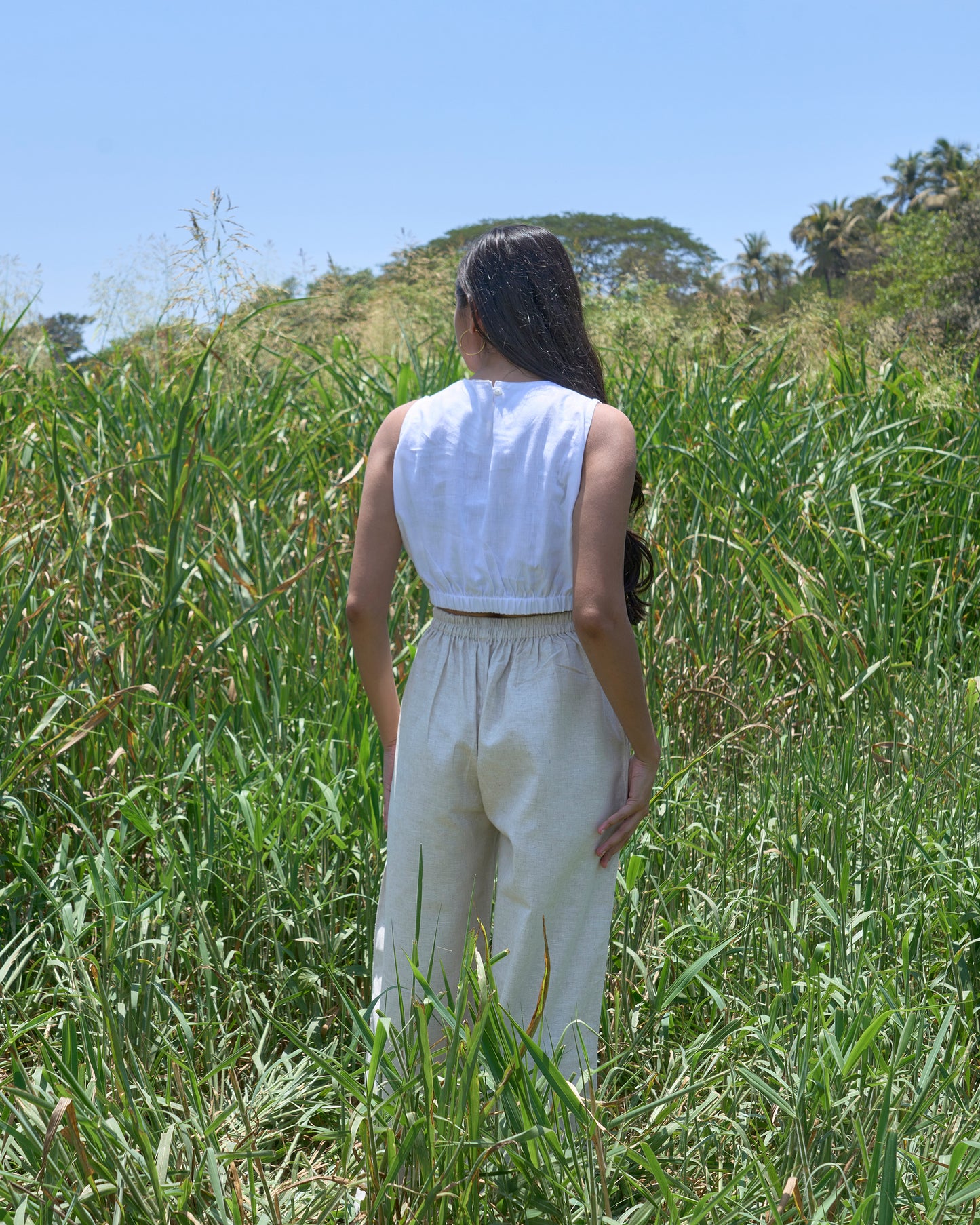 Collar Pant and Puff Blouse Set
