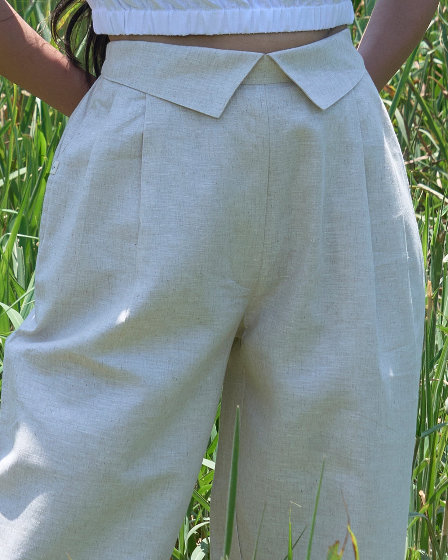 Collar Pant and Puff Blouse Set