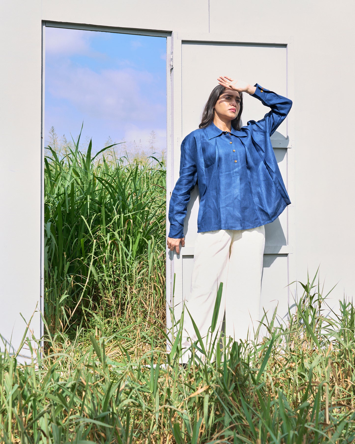 Pleated Shirt and Buttercream pants